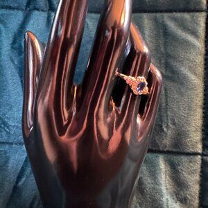 antique style blue and clear cz ring gold band siz 7